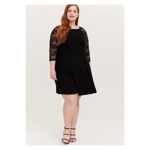 Torrid Black Jersey Dress with Lace Sleeve